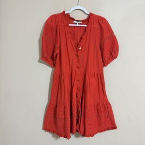 Sea New York Pleated Button-Down Dress Crochet Trim Orange size M Coquette Girl